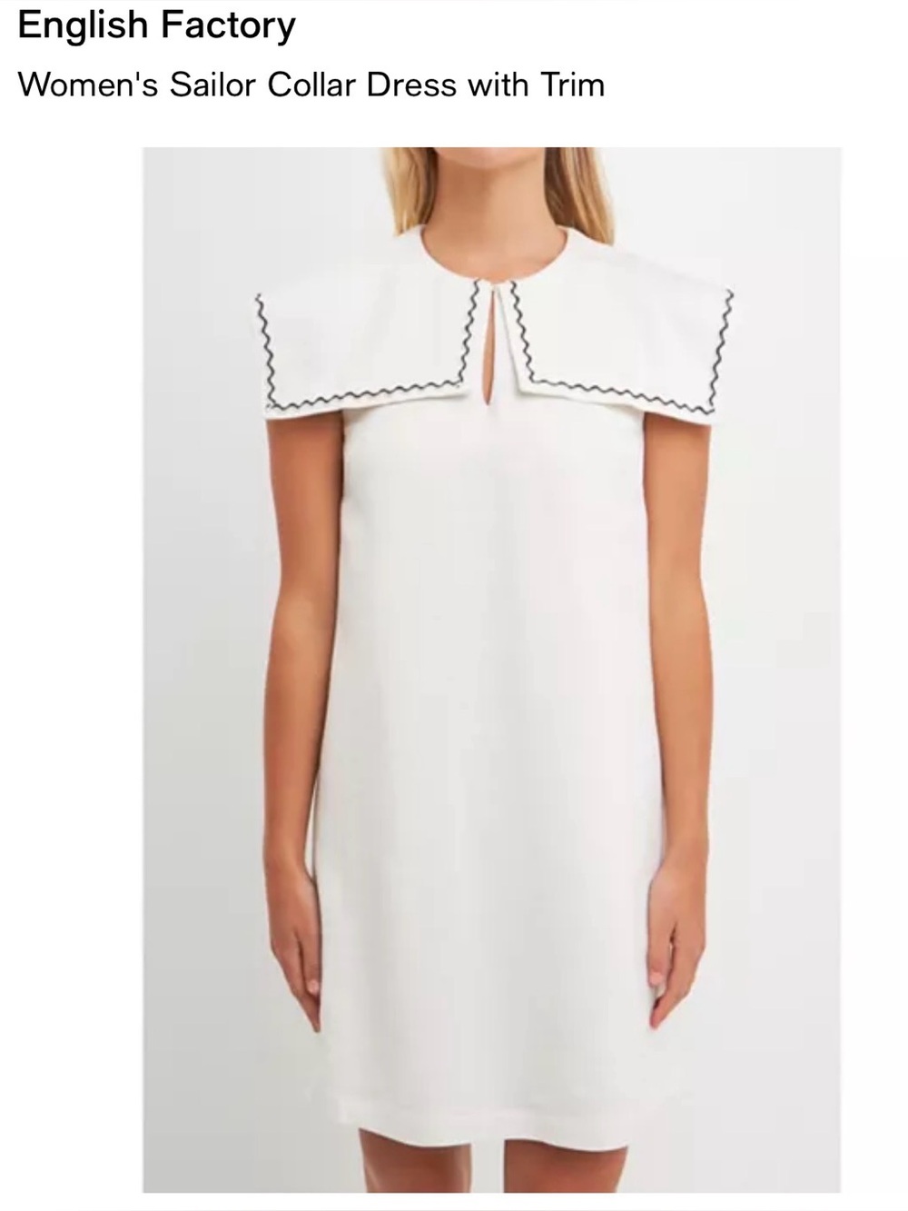English Factory ivory White Sailor Collar Linen Blend Shift Mini Dress Nautical - Picture 5 of 10